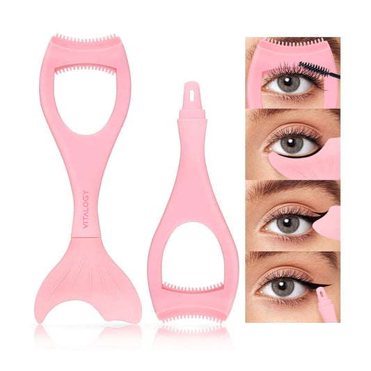 Eyeliner Mascara Shield Applicator Guard Wand, Reusable Mermaid Eye Stencils Makeup Aid Tool, 3 in 1 Soft Silicone Eyelash Applicator Tool, Eyebrow Comb