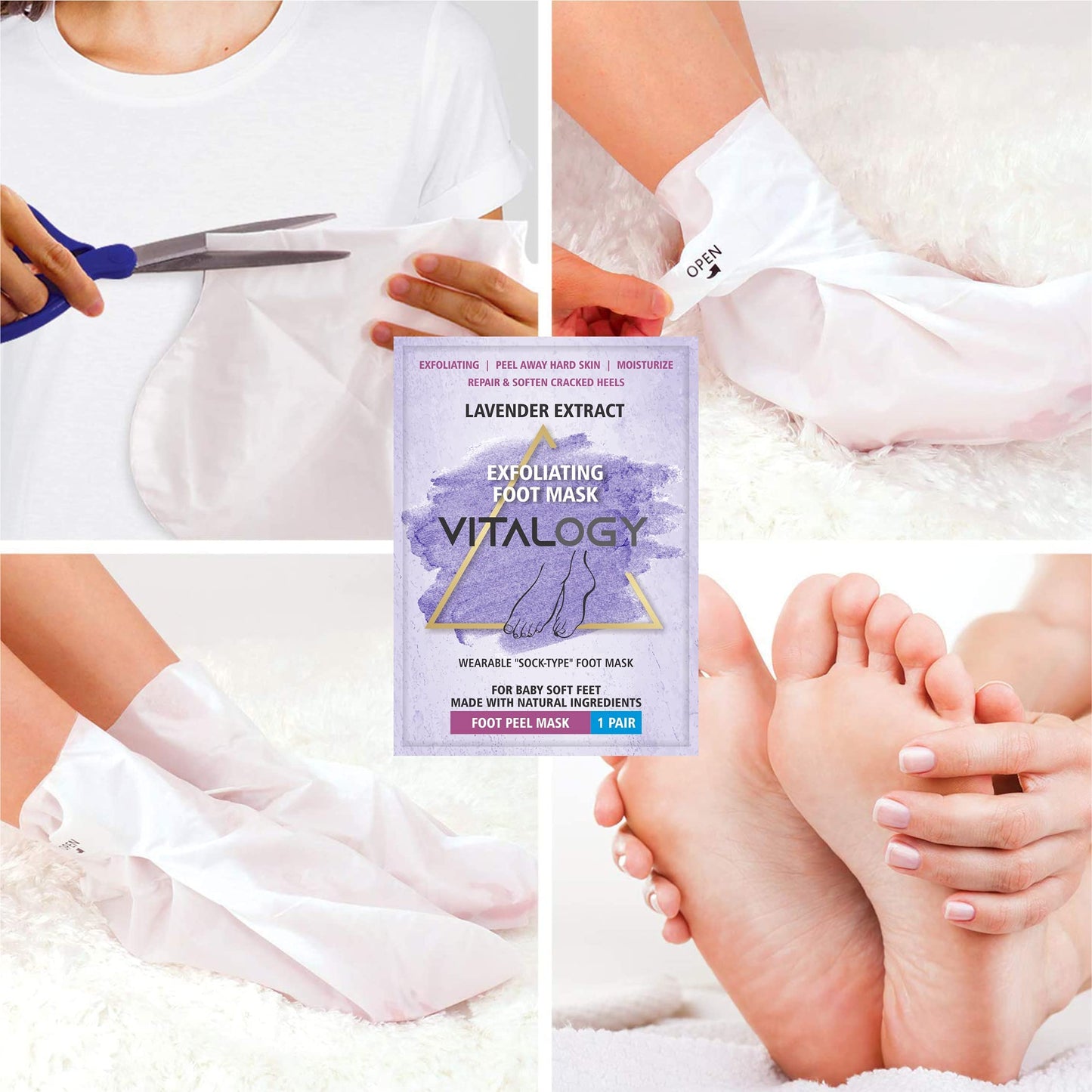 Foot Peel Mask for Dead Skin Removal | Exfoliating Pedicure Essential | Make Your Feet Baby Soft, Repair Rough Heels - Lavender (1 Pair)