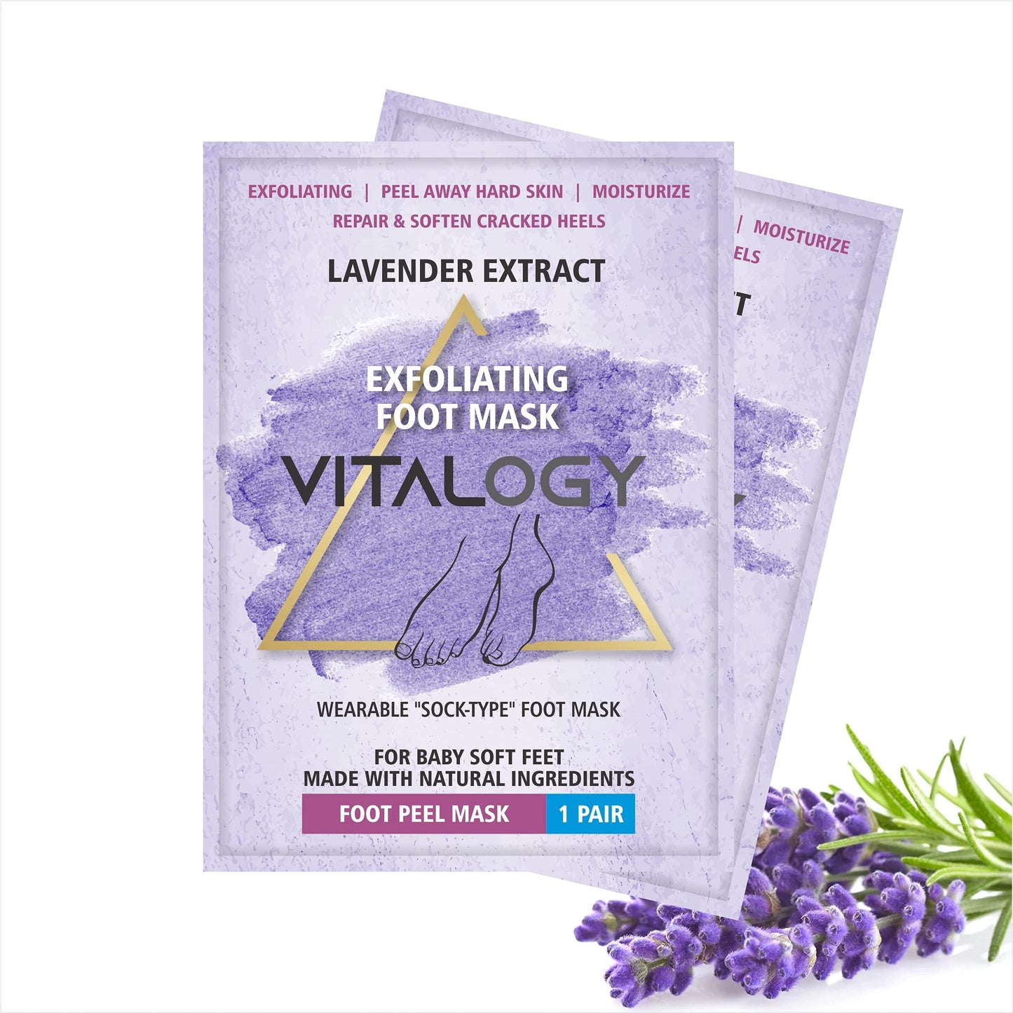 Foot Peel Mask for Dead Skin Removal | Exfoliating Pedicure Essential | Make Your Feet Baby Soft, Repair Rough Heels, Lavender (2 Pairs)