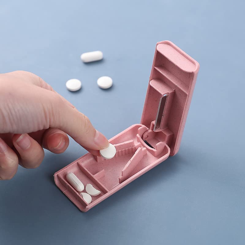 Pill Cutter for Tablets of Any Size - Pill Cutter Splitter of All Size Pills, Made of Food Grade Cereal Fiber, BPA free Wheat Straw Material, Stainless Steel Blade, Ideal for Travel, Pocket, Purse (Random Colour)