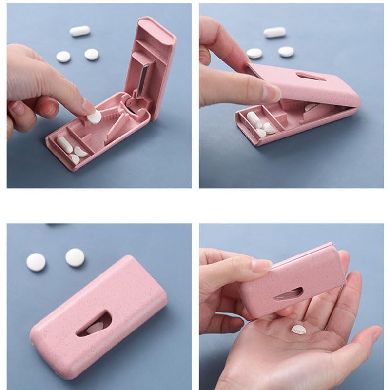 Pill Cutter for Tablets of Any Size - Pill Cutter Splitter of All Size Pills, Made of Food Grade Cereal Fiber, BPA free Wheat Straw Material, Stainless Steel Blade, Ideal for Travel, Pocket, Purse (Random Colour)