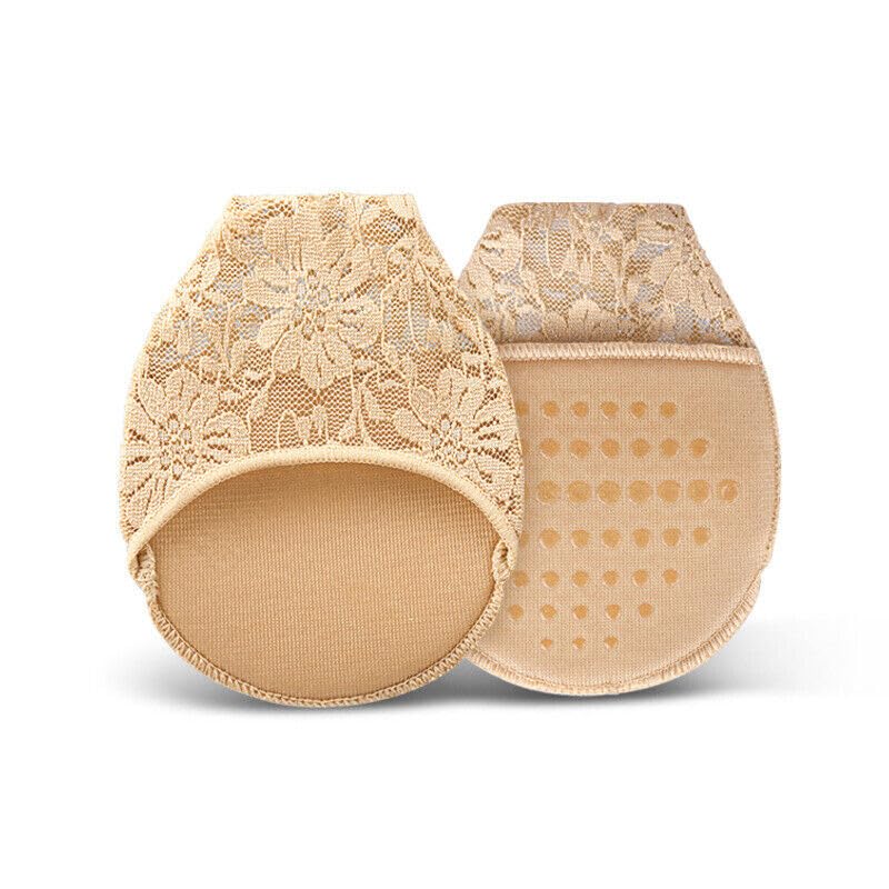 High Heel Cushion Forefoot Insoles - Half Toe Socks with Lace Fabric, Metatarsal Sore Ball Foot Inserts with Soft Silicon Pads, Relieves Foot Pain - Beige - 1 Pair