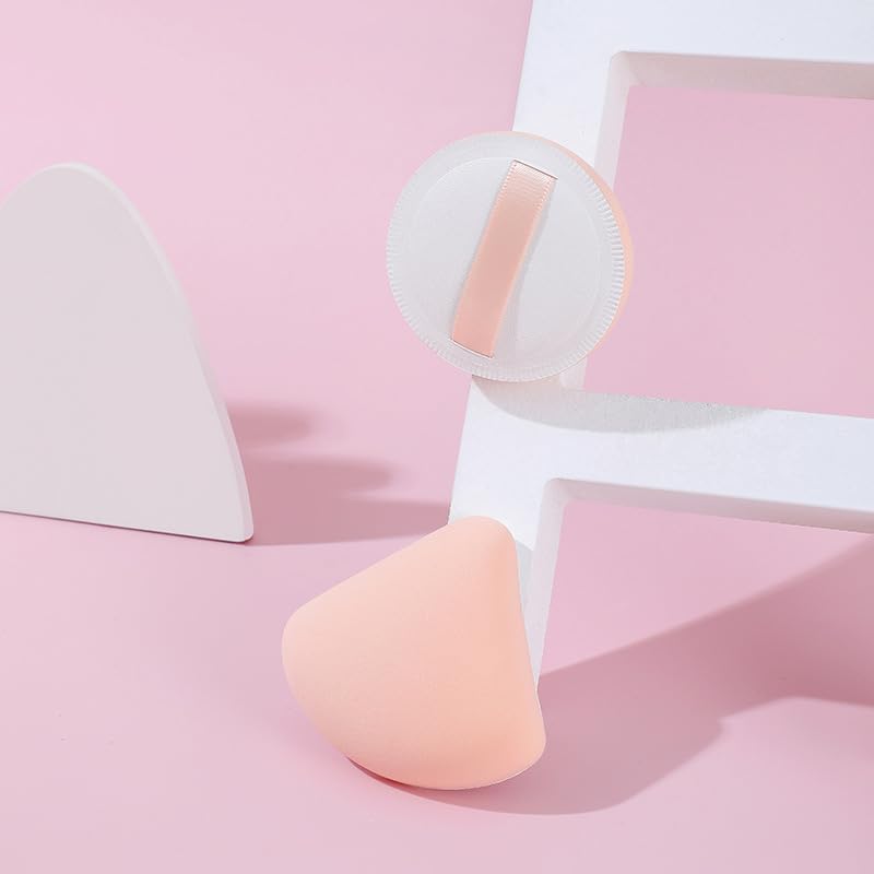 Makeup Sponges for Foundation - Makeup Sponge Set for Blending - Beauty Blender Set of 3 Fluffy Puffs(Different Shapes) with Satin Ribbon- Flawless for Cream, Powder and Liquid (Peach)