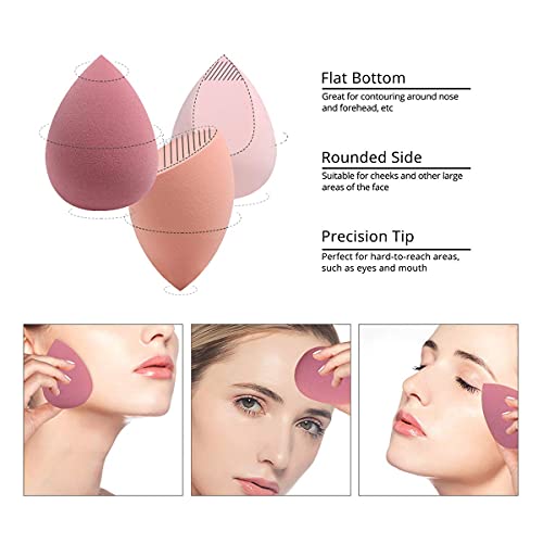Makeup Sponges for Foundation - Makeup Sponge Set for Blending - Beauty Blender Set of 4 + Egg Case Holder - Flawless for Cream, Powder and Liquid (Pink Mix Colours)