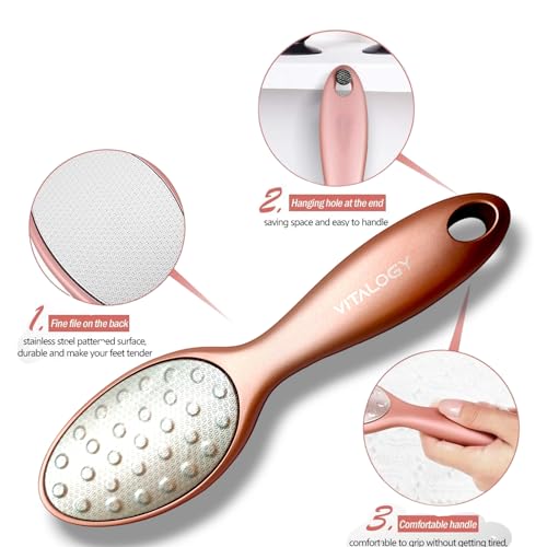 Foot File Callus Remover for Feet | Removes Hard Skin, Leaves Feet Smooth | LUXE Collection - Rose Gold 360 round