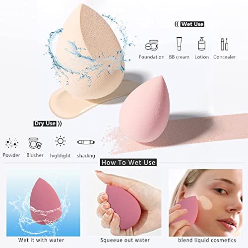 Makeup Sponges for Foundation - Makeup Sponge Set for Blending - Beauty Blender Set of 4 + Egg Case Holder - Flawless for Cream, Powder and Liquid (Pink Mix Colours)