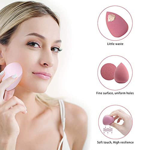 Makeup Sponges for Foundation - Makeup Sponge Set for Blending - Beauty Blender Set of 4 + Egg Case Holder - Flawless for Cream, Powder and Liquid (Pink Mix Colours)