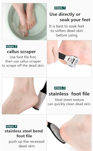 Pedicure Tools for Feet - 8 in 1 Pedicure Kit | Foot Scrubber for Dead Skin, Callus Remover, Foot Scraper, Foot File, Pitchfork, Filer for Nail Repair - 1 Set (Black)
