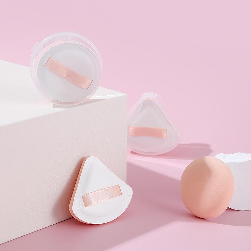 Makeup Sponges for Foundation - Makeup Sponge Set for Blending - Beauty Blender Set of 3 Fluffy Puffs(Different Shapes) with Satin Ribbon- Flawless for Cream, Powder and Liquid (Peach)