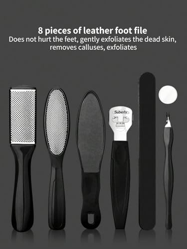 Pedicure Tools for Feet - 8 in 1 Pedicure Kit | Foot Scrubber for Dead Skin, Callus Remover, Foot Scraper, Foot File, Pitchfork, Filer for Nail Repair - 1 Set (Black)