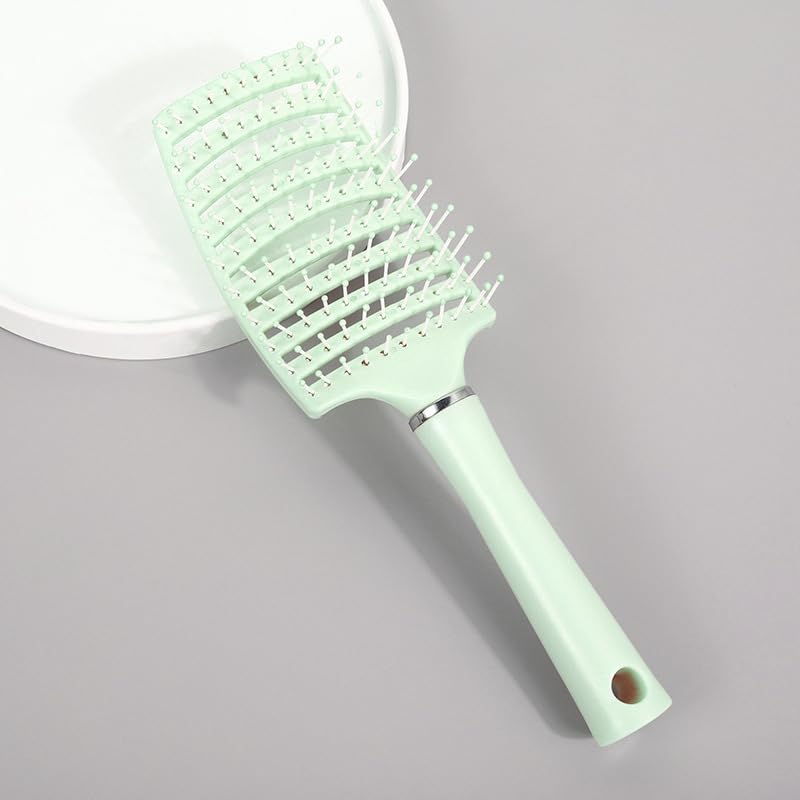 Detangler Paddle Hair Brush CURVED & VENTED For All Hair Types (Green)