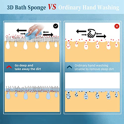 Body Scrubber Exfoliating 3D Bath Sponge - Super Soft Shower Sponge, Reusable for Adults, Children and Pregnant Women - 1 Pc (Pink)