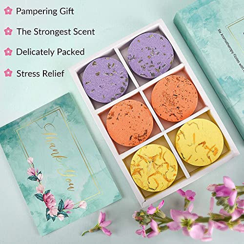 Aromatherapy Shower Steamers - Bath Fizzies with Essential Oils for Relaxation - Lavender, Rose, Chamomile, Mint & Sea Salt, Lemon Sage, Jasmine - 6*40 gram each