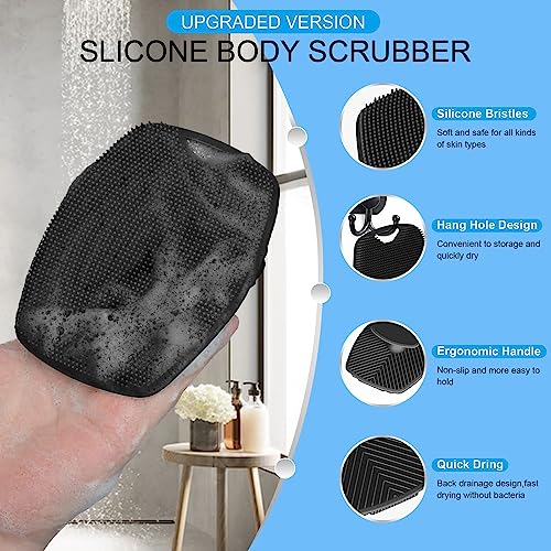 Body Scrubber for Bathing - Dead Skin Remover, Premium Super Soft Silicone Body Shower Scrub - 1 Pc (Black)