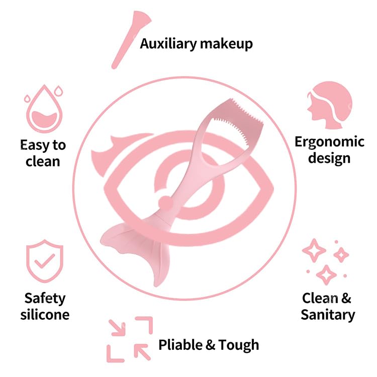 Eyeliner Mascara Shield Applicator Guard Wand, Reusable Mermaid Eye Stencils Makeup Aid Tool, 3 in 1 Soft Silicone Eyelash Applicator Tool, Eyebrow Comb