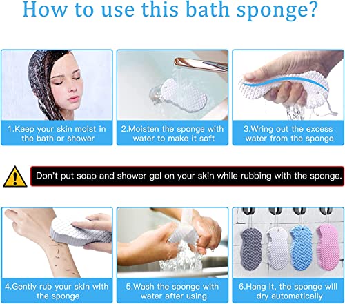 Body Scrubber Exfoliating 3D Bath Sponge - Super Soft Shower Sponge, Reusable for Adults, Children and Pregnant Women - 1 Pc (Pink)