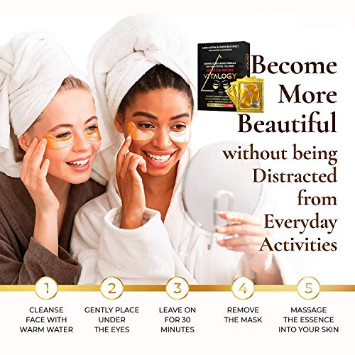 Under Eye Patches for Dark Circles and Wrinkles | 24K Gold Anti-Aging Mask, Pads for Puffy Eyes & Bags | Collagen Eye Mask with Natural Extracts & Hyaluronic Acid (Pack of 5 Pairs)