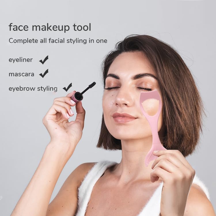 Eyeliner Mascara Shield Applicator Guard Wand, Reusable Mermaid Eye Stencils Makeup Aid Tool, 3 in 1 Soft Silicone Eyelash Applicator Tool, Eyebrow Comb
