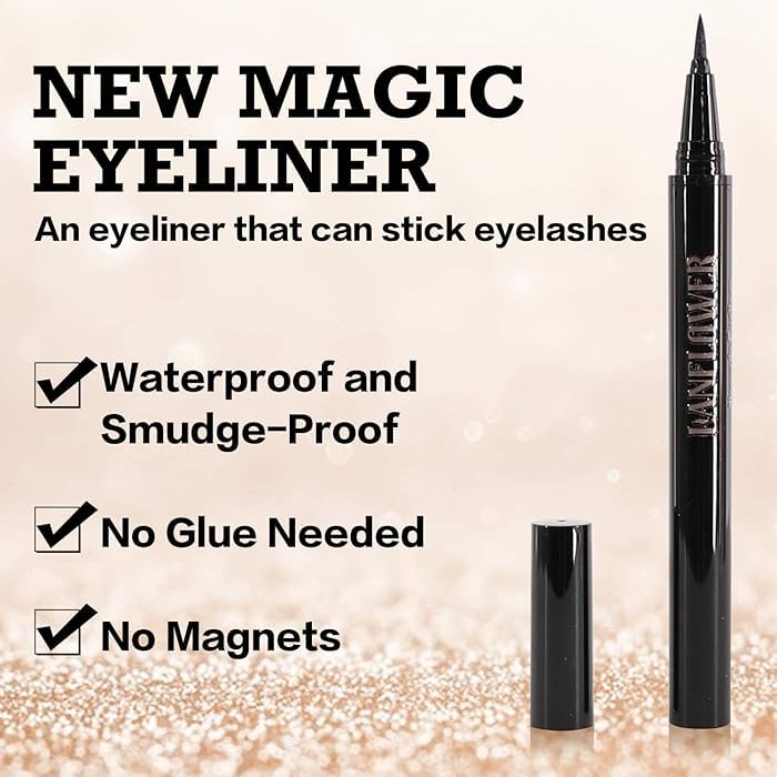 Magnetic Eyelashes for Women - 3 Pairs REUSABLE Eyelashes with Tweezer Lash Applicator and Black Eyeliner