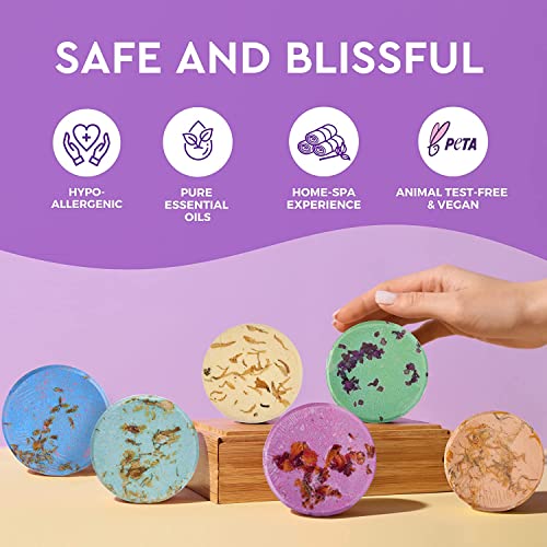 Aromatherapy Shower Steamers - Bath Fizzies with Essential Oils for Relaxation - Lavender, Rose, Chamomile, Mint & Sea Salt, Lemon Sage, Jasmine - 6*40 gram each