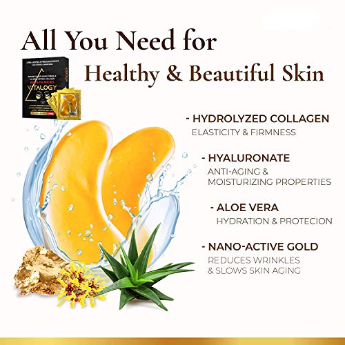 Under Eye Patches for Dark Circles and Wrinkles | 24K Gold Anti-Aging Mask, Pads for Puffy Eyes & Bags | Collagen Eye Mask with Natural Extracts & Hyaluronic Acid (Pack of 5 Pairs)