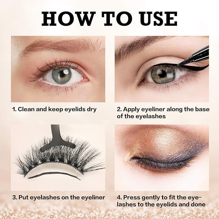Magnetic Eyelashes for Women - 3 Pairs REUSABLE Eyelashes with Tweezer Lash Applicator and Black Eyeliner