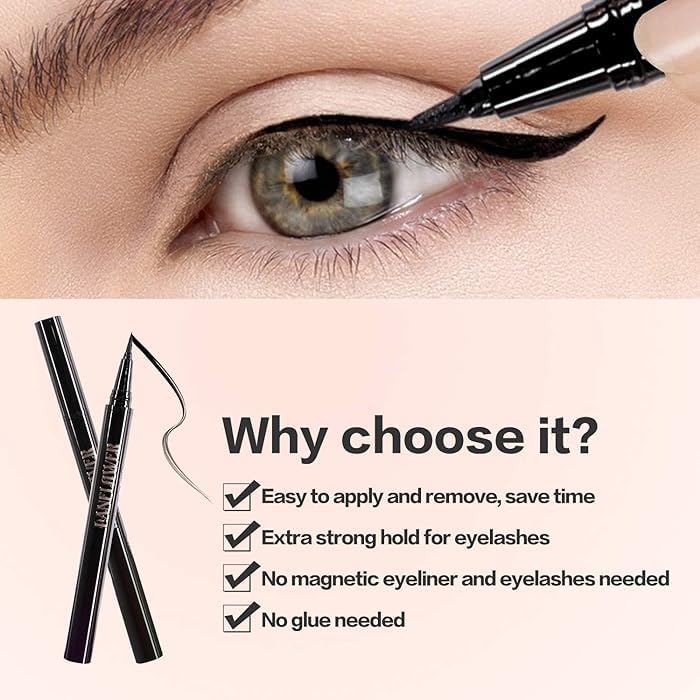 Magnetic Eyelashes for Women - 3 Pairs REUSABLE Eyelashes with Tweezer Lash Applicator and Black Eyeliner