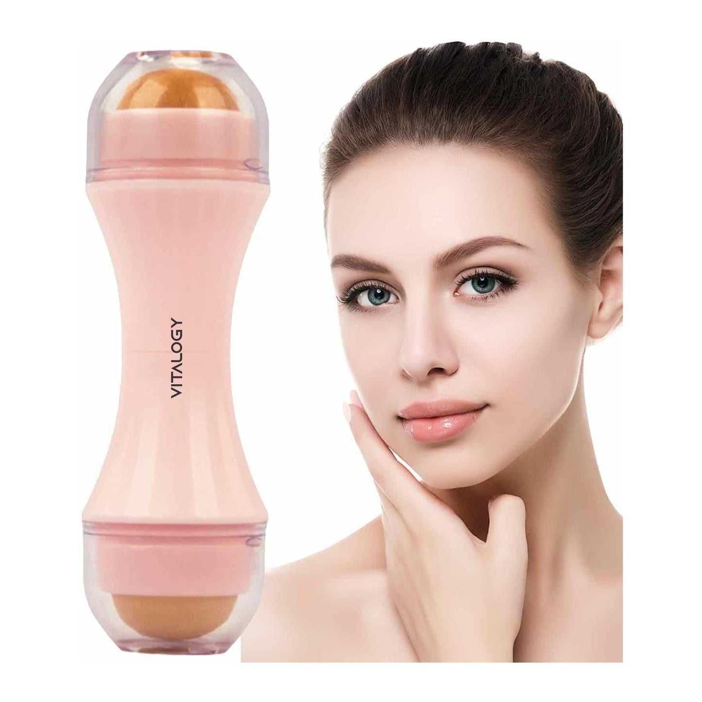 Oil Absorbing Volcanic Roller | Oil Control On-The-Go | REAL Volcanic Stone Face Roller, Portable & Reusable for Instant Results, Remove Excess Shine from Oily Skin - Double Sided (Pink)