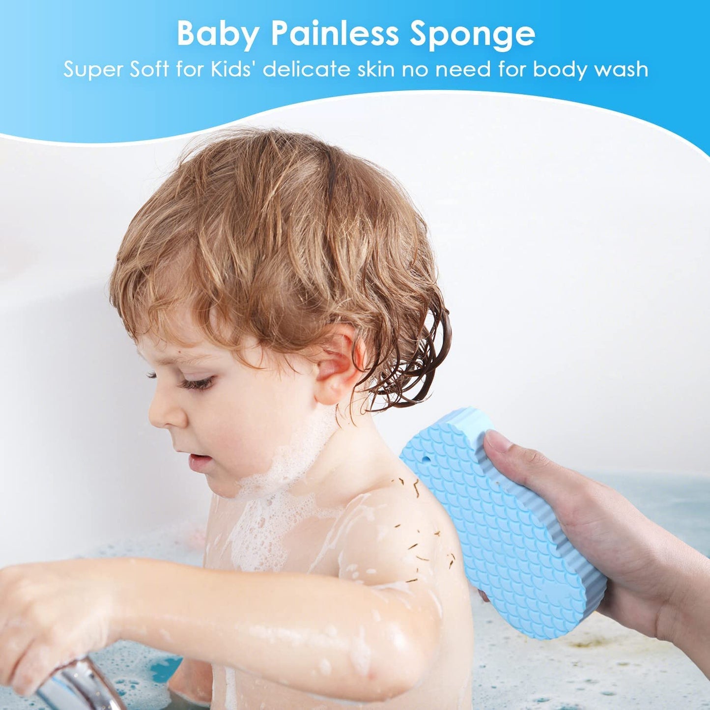 Body Scrubber Exfoliating 3D Bath Sponge - Super Soft Shower Sponge, Reusable for Adults, Children and Pregnant Women - 1 Pc (Blue)