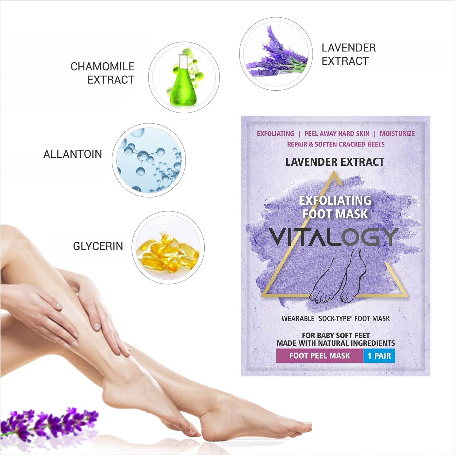 Foot Peel Mask for Dead Skin Removal | Exfoliating Pedicure Essential | Make Your Feet Baby Soft, Repair Rough Heels - Lavender (1 Pair)