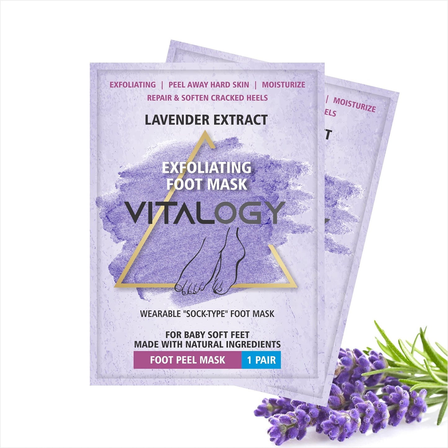 Foot Peel Mask for Dead Skin Removal | Exfoliating Pedicure Essential | Make Your Feet Baby Soft, Repair Rough Heels - Lavender (1 Pair)