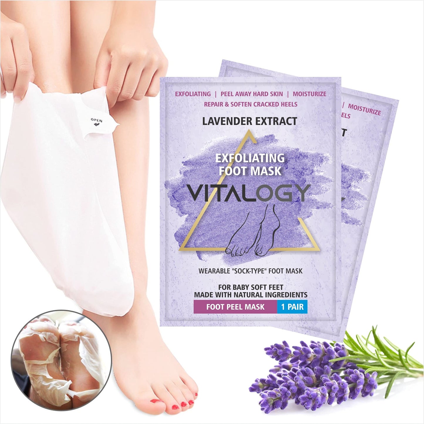 Foot Peel Mask for Dead Skin Removal | Exfoliating Pedicure Essential | Make Your Feet Baby Soft, Repair Rough Heels - Lavender (1 Pair)